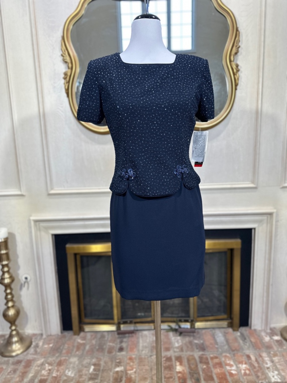 Jessica Howard Dress Size 8 Petite Vintage Navy Sequin Evening‎ 90s Luxe